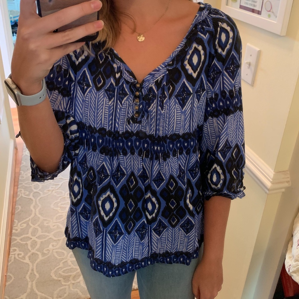 Liza Byrd Blue Patterned Tunic